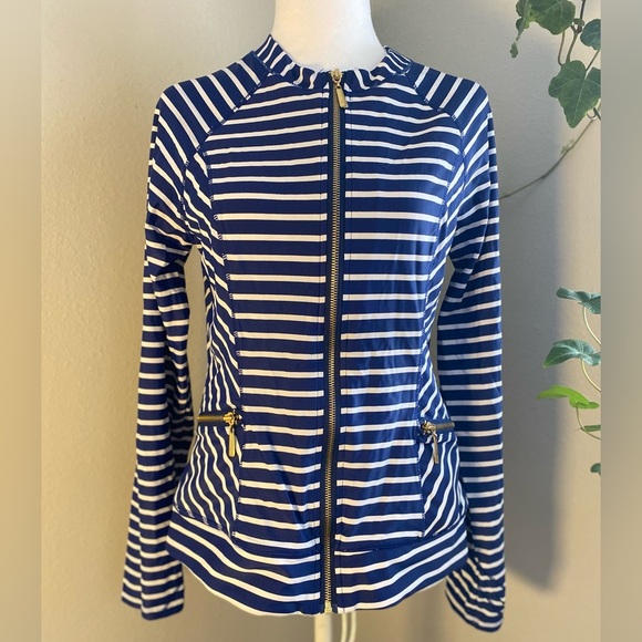 Cabaña life swim Navy and White Striped Zip-Up Jacket - Picture 2 of 10